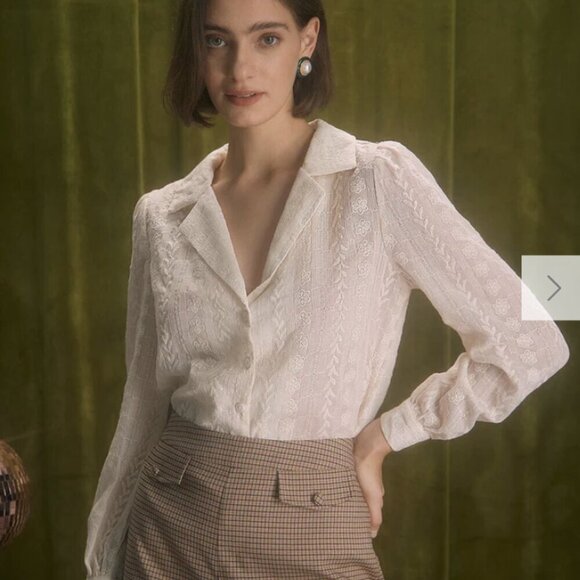 RIHOAS The Apricot Lapel Floral Embroidery Blouse 3 - Picture 1 of 7